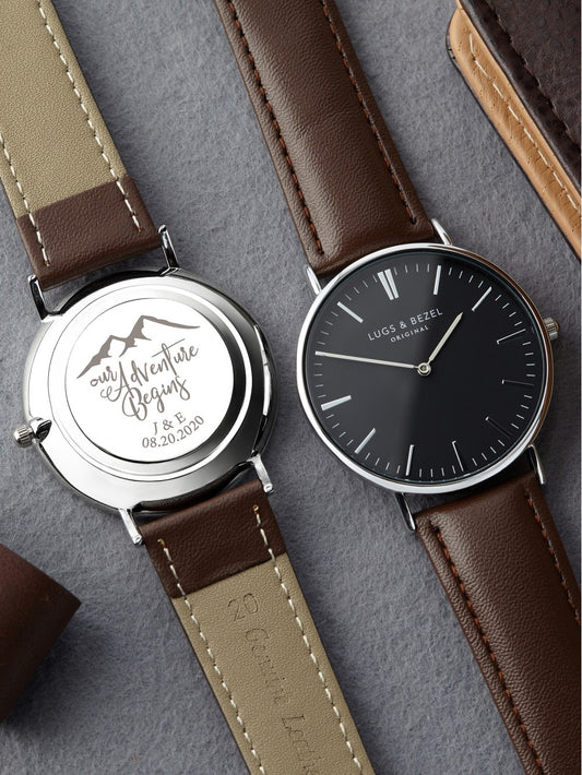Engraved Watch Men Personalized Anniversary Gift for Boyfriend Gift for Him Personalized Watch for Groom Leather Watch for Birthday