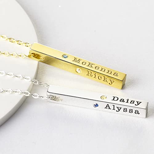 Name Necklace for Friend Mom Family Necklace 4-Sided Bar Necklace with Birthstone Vertical Bar Necklace for Mom Custom Name Necklace for Mom