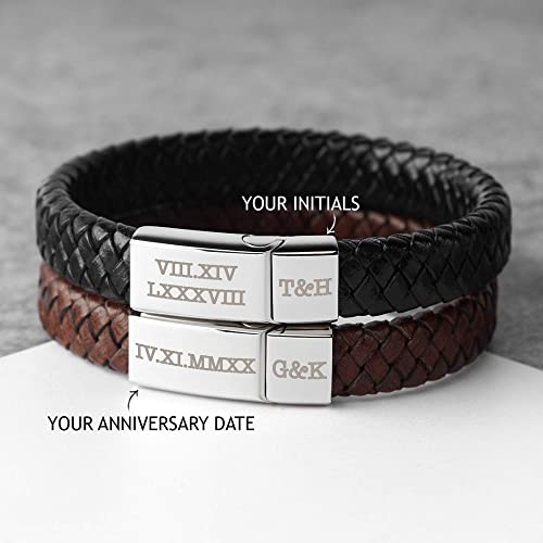 Anniversary Gift for Him Leather Bracelet for Man Personalize Men Woven Leather Bracelet Couple Bracelet Boyfriend Gift Anniversary