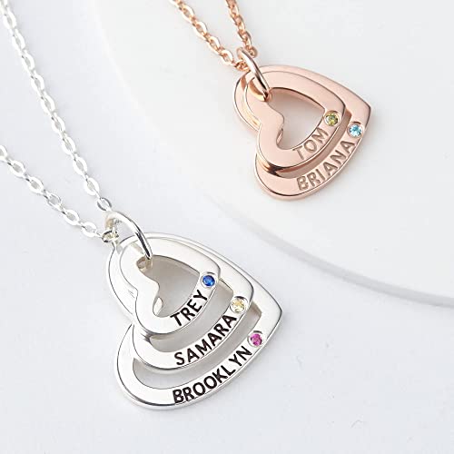 Mom Necklace With Birthstone Kids Names Necklace 4 Heart Necklace for Mom Custom Heart Necklace Multiple Name Heart Necklace for Wife Gift