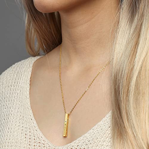Name Necklace for Friend Mom Family Necklace 4-Sided Bar Necklace with Birthstone Vertical Bar Necklace for Mom Custom Name Necklace for Mom