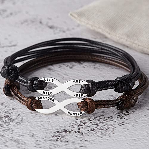 Custom Bracelet for Dad with Kids Name Bracelet Leather Bracelet for Dad From Kids Husband Gift Fathers Day Gift Anniversary Gift for Dad