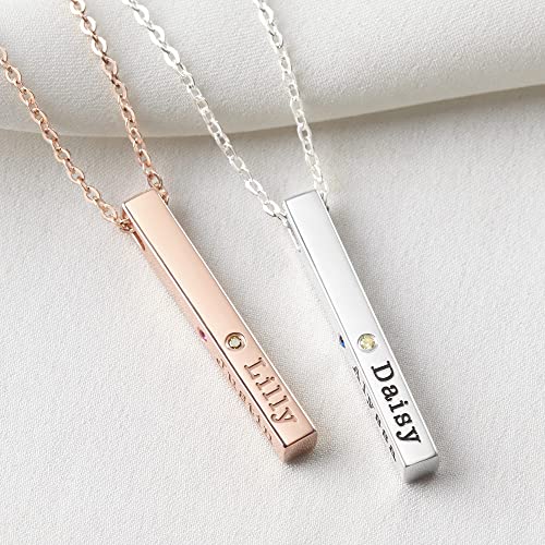 Name Necklace for Friend Mom Family Necklace 4-Sided Bar Necklace with Birthstone Vertical Bar Necklace for Mom Custom Name Necklace for Mom
