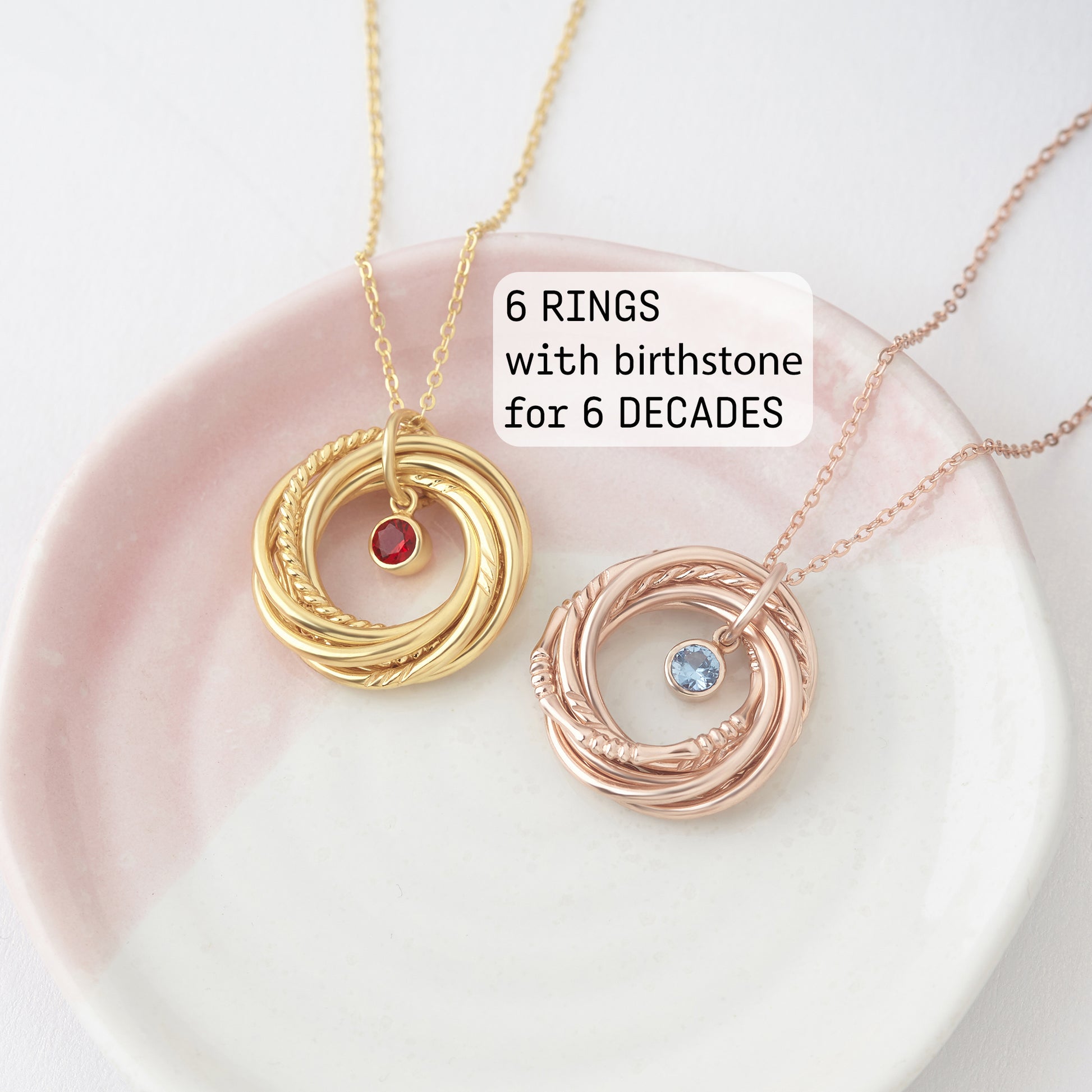 6 ring birthstone necklace
