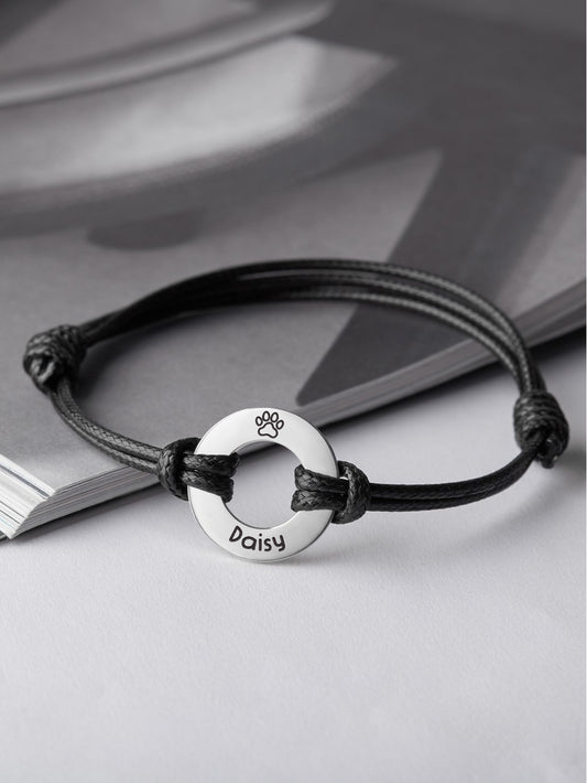 Pet Memorial Bracelet for Men Custom Bracelet with Pet Name Leather Bracelet Gift For Boyfriend Anniversary Gift Idea for Husband with Pet