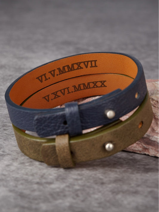 Leather Bracelet for Boyfriend Anniversary Gift Husband Roman Numeral and Message Bracelet Anniversary Gift for Him Male Bestfriend Gift