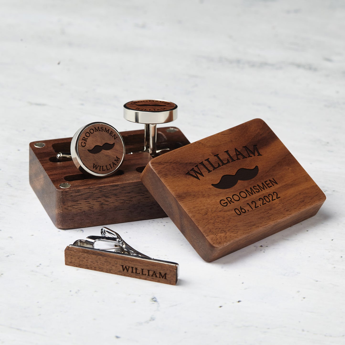 Custom Wood Cufflinks Wood Money Clip with Box Groomsmen Cufflink Monogram Cufflink for Him Groom Cufflink Engraved Box Gift for Groom