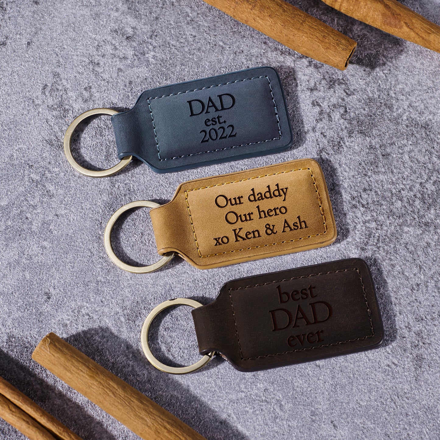 Personalized Leather Keychain for Dad, Best Dad Ever Keychain
