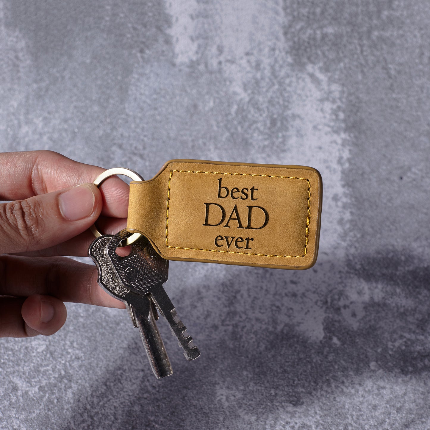 Personalized Leather Keychain for Dad, Best Dad Ever Keychain