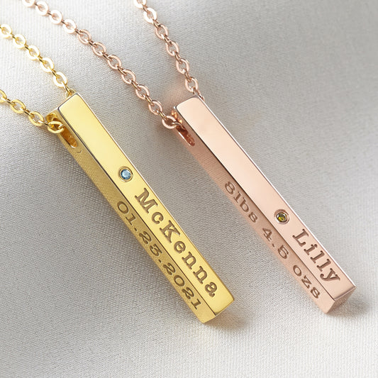 New Mom Necklace Baby Stats Necklace With Birthstone New Mom Gift Custom Name Necklace Baby Name and Date Necklace for New Mom Gift