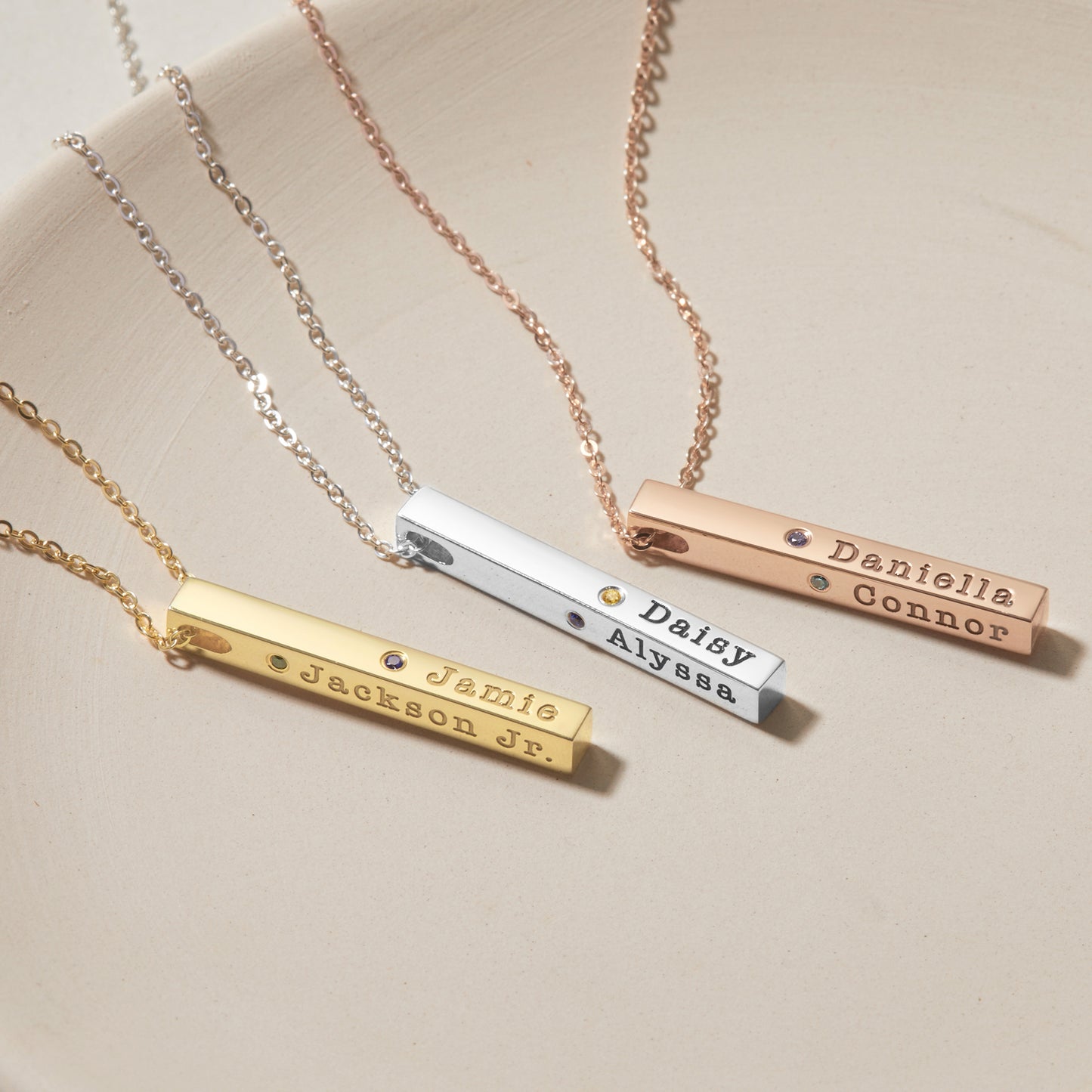 Name Necklace for Friend Mom Family Necklace 4-Sided Bar Necklace with Birthstone Vertical Bar Necklace for Mom Custom Name Necklace for Mom
