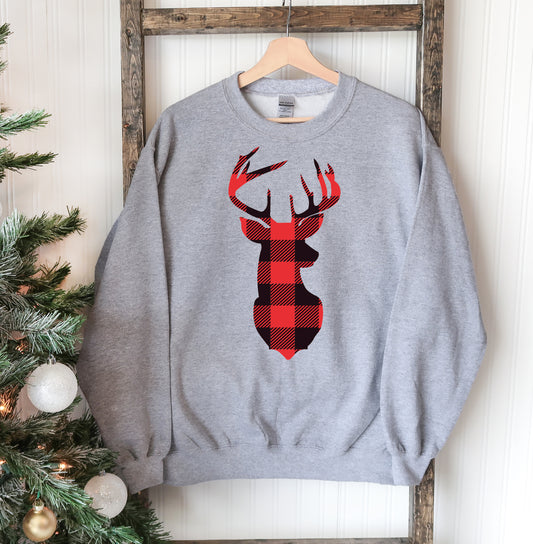 Christmas Deer Sweatshirt Christmas Sweater with Animal Front Print Minimalist Print for Holiday