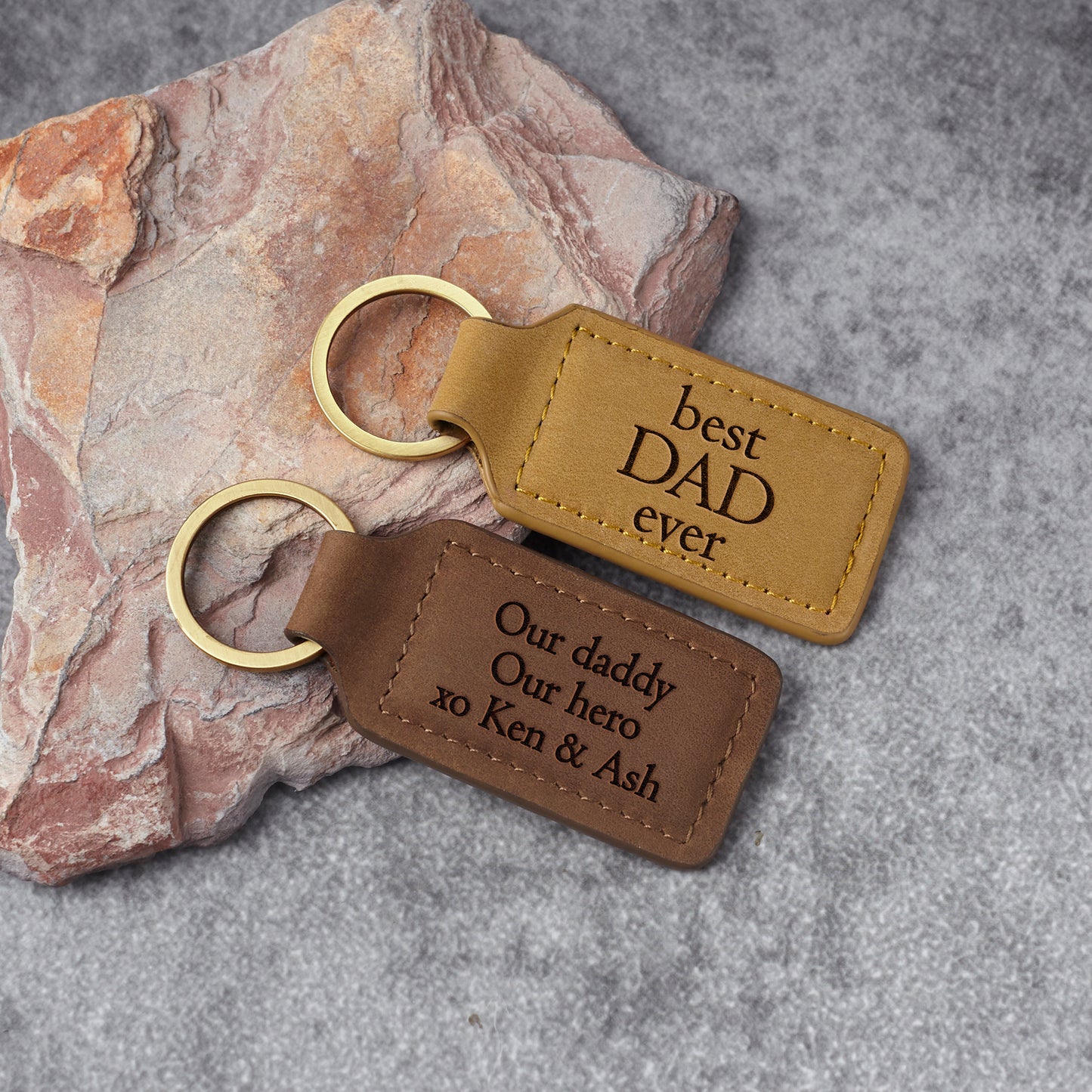 Personalized Leather Keychain for Dad, Best Dad Ever Keychain