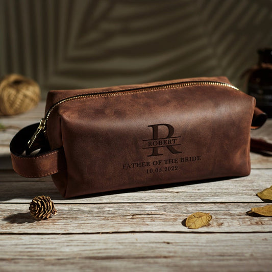 Custom Leather Dopp Kit for Dad Father Of The Bride Gift Personalize Men Toiletry Bag Groomsmen Gift Genuine Leather Toiletry Bag Grandpa