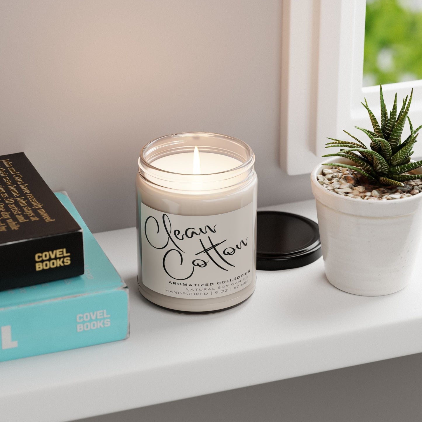 Clean Cotton Scented Soy Candle, Relaxing Home Decor, Natural