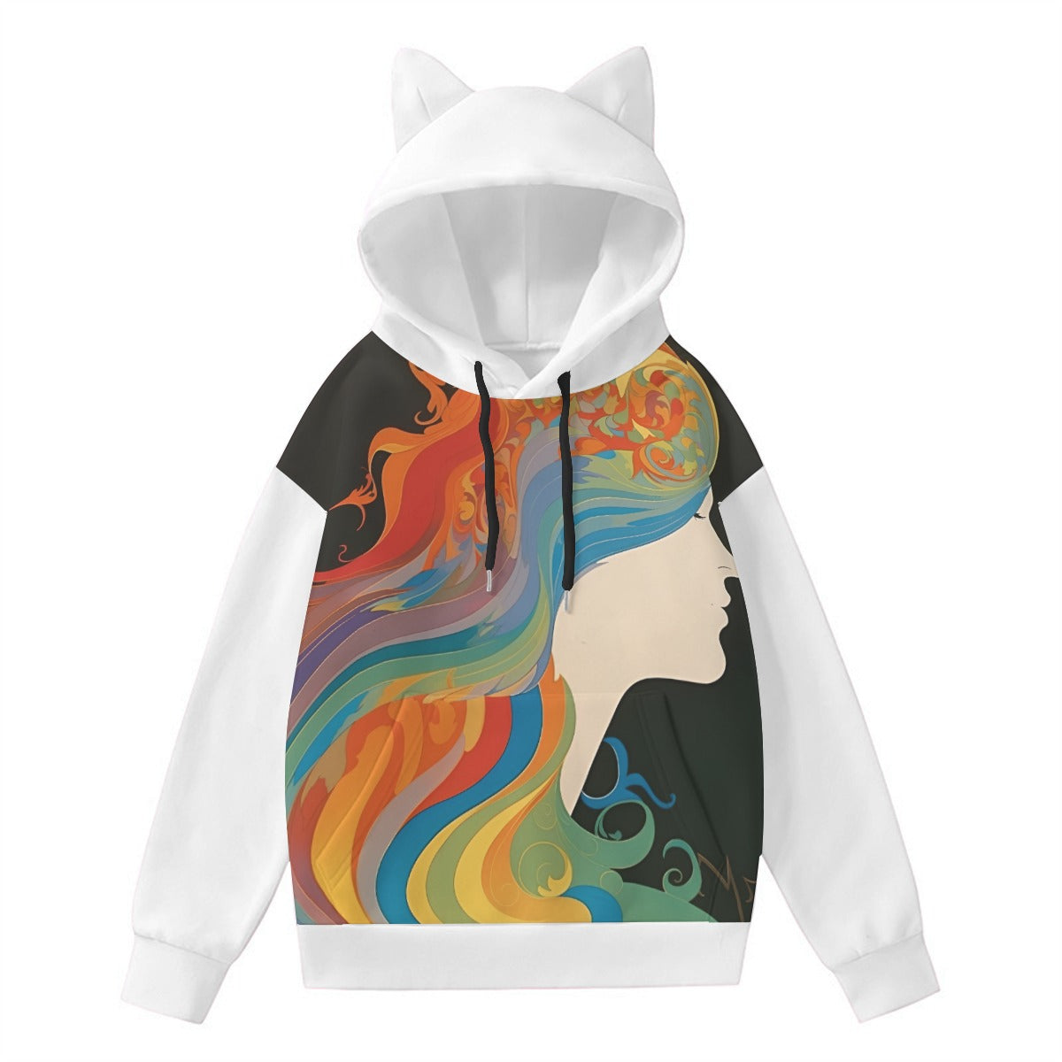 Customizable All-Over Print Women’s Hoodie With Decorative Ears
