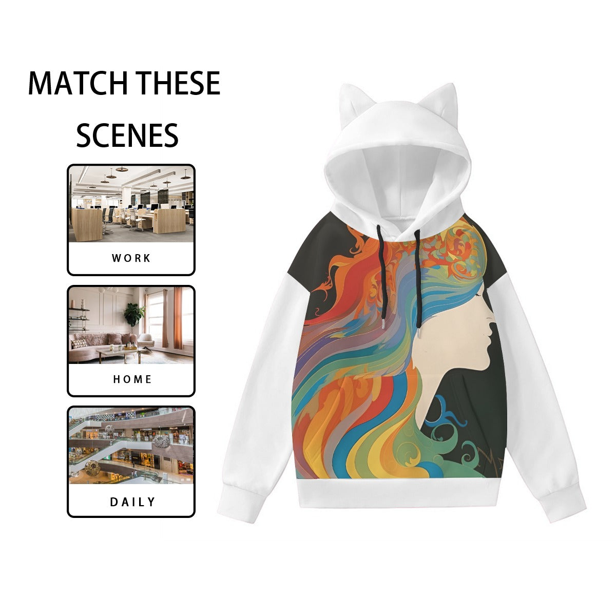 Customizable All-Over Print Women’s Hoodie With Decorative Ears