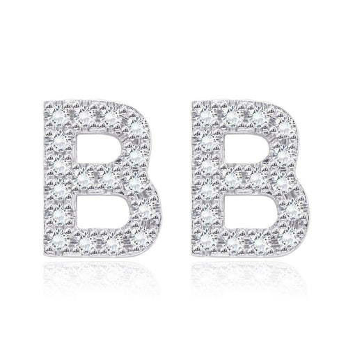 Crystals Pave Letter Stud Monogram Initial Earrings in 18K White Gold
