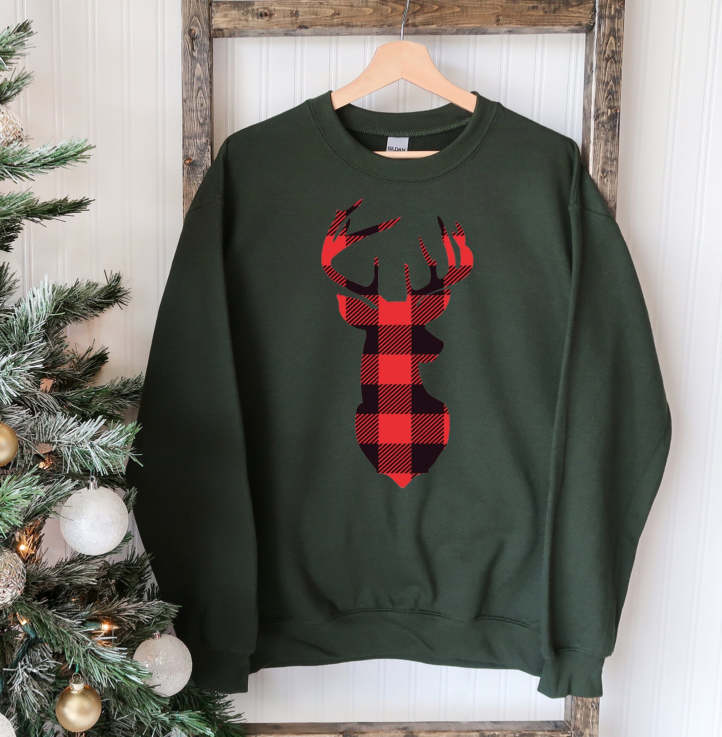 Christmas Deer Sweatshirt Christmas Sweater with Animal Front Print Minimalist Print for Holiday