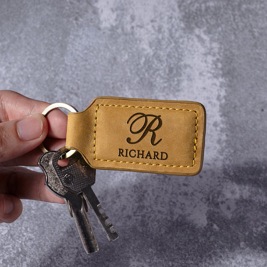 Mens Leather Keychains, Monogram Keychain, Personalized Keychain