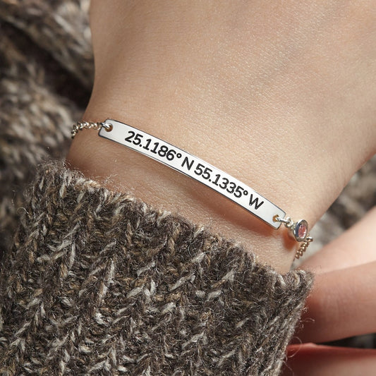 Latitude Longitude Bracelet, Coordinates Bracelet with Birthstone