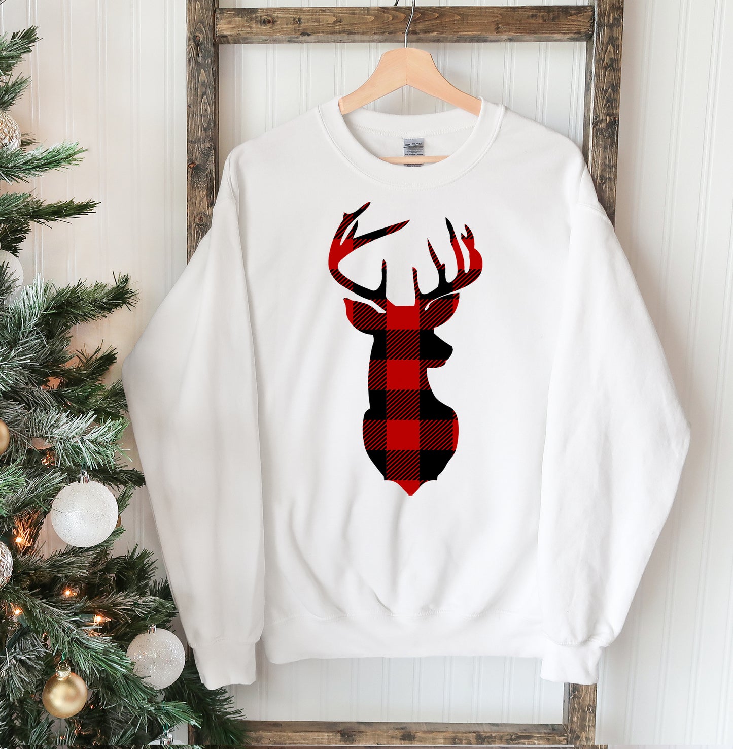 Christmas Deer Sweatshirt Christmas Sweater with Animal Front Print Minimalist Print for Holiday