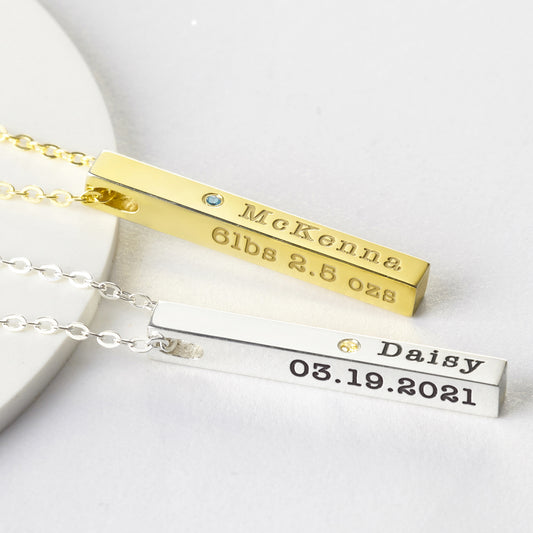 New Mom Necklace, Baby Stats Necklace With Birthstone, New Mom Gift