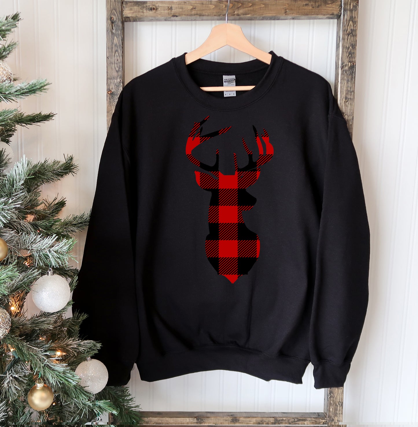 Christmas Deer Sweatshirt Christmas Sweater with Animal Front Print Minimalist Print for Holiday