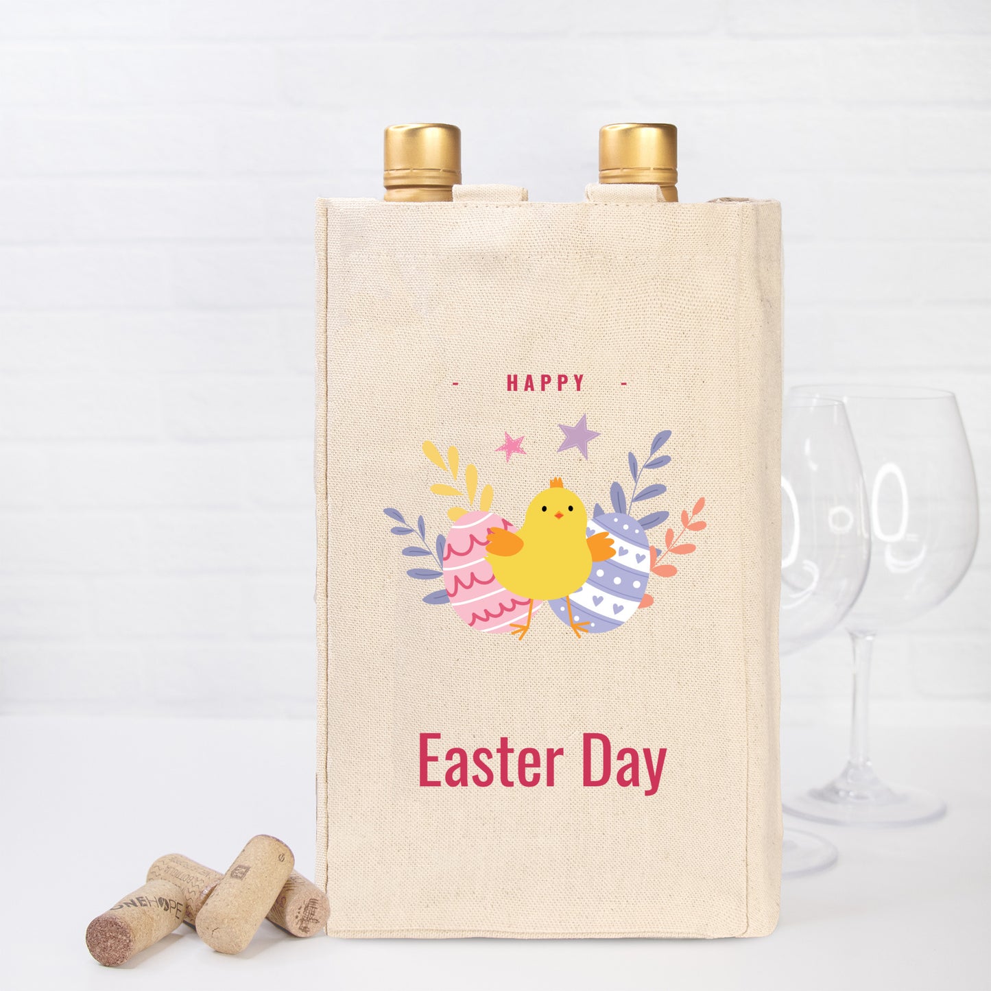 Happy Easter Double Wine Tote Bag